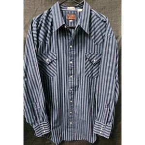 VINTAGE Plains Western Wear Striped Button Down Shirt Pearl Snap Blue Big Man 3X